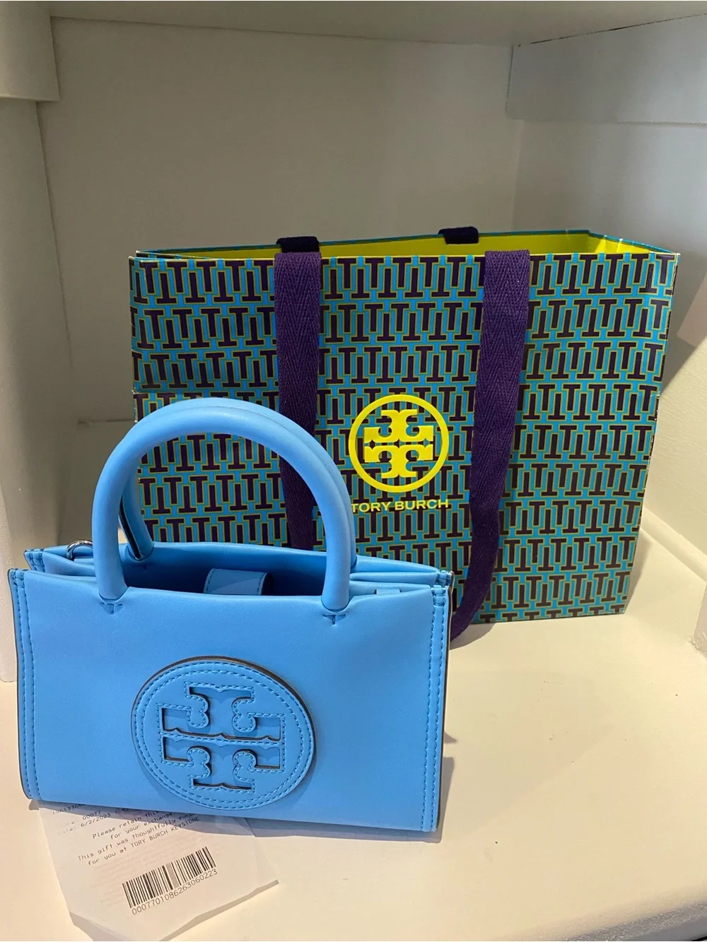 NWT Tory Burch Mini Ella Bio Tote Sky Blue Azure : Cross body Strap included